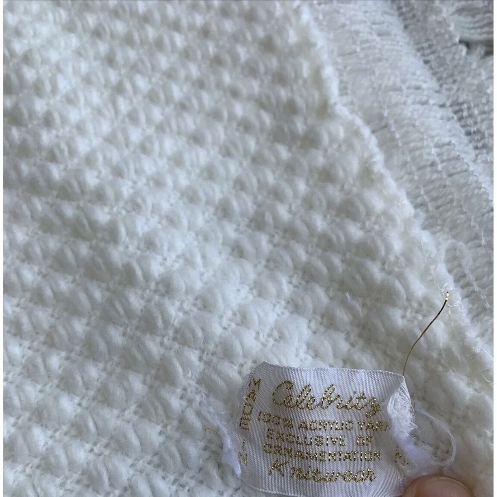 Vintage Celebrity Knitwear Crochet Knit Baby Blanket 33x30 Christening Baptism